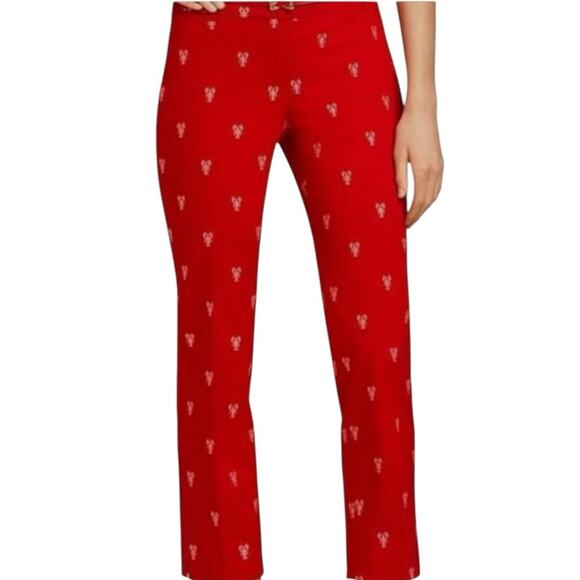 Talbots Pants Ankle Signature Mid Rise Red Embroidered Lobster Women’s Size 14 - Picture 9 of 9
